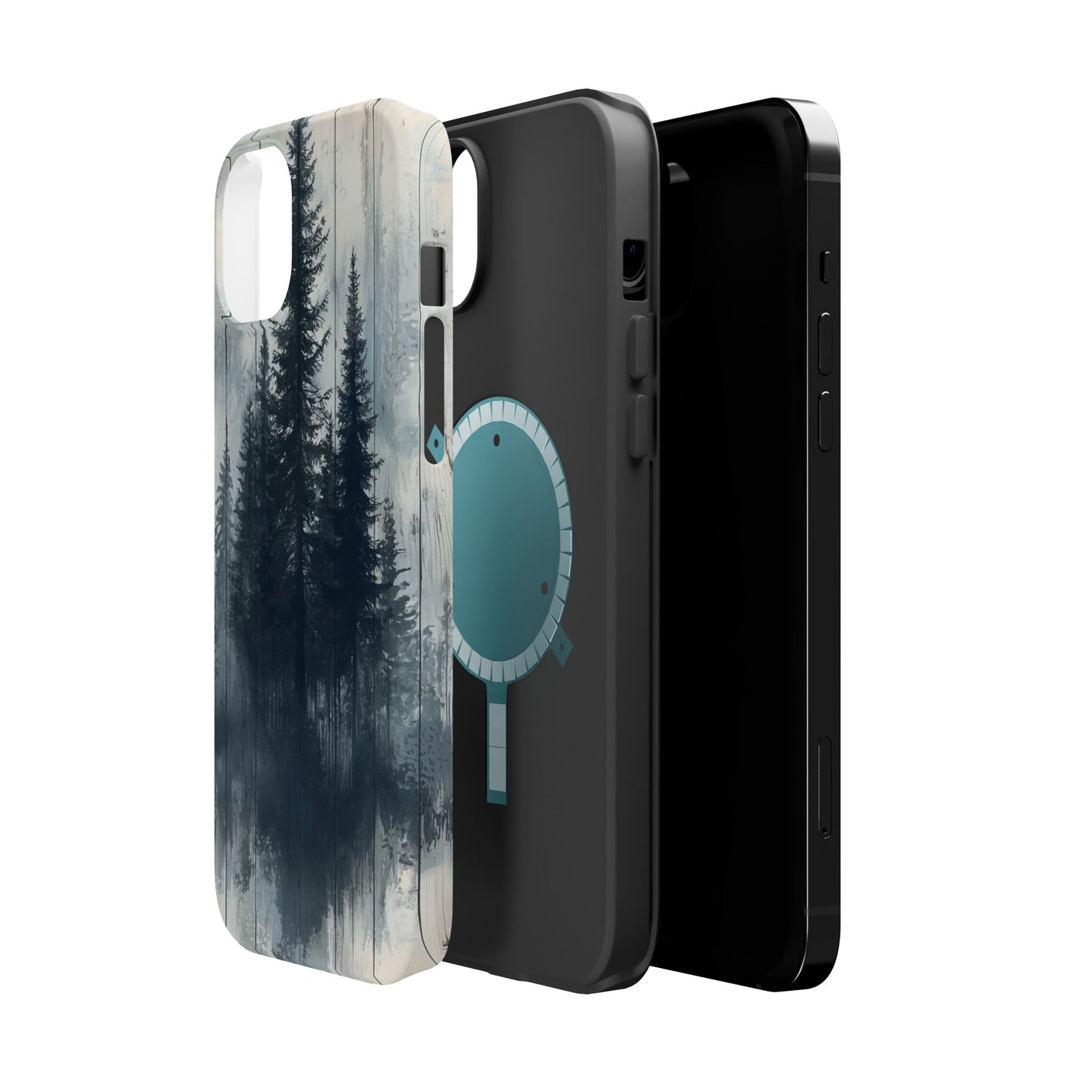 Rustic Pine Forest MagSafe iPhone Case - Blue Toned Woodland Design