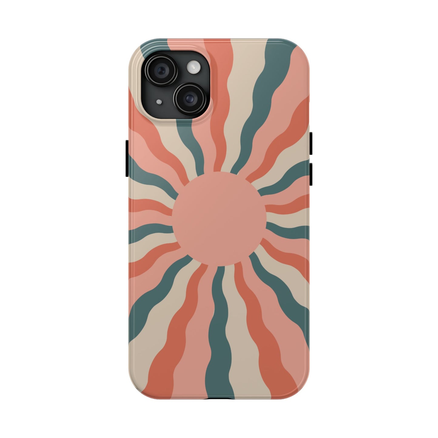 Retro Sunburst iPhone Case – Bold 70s-Inspired Waves in Coral, Teal, and Cream