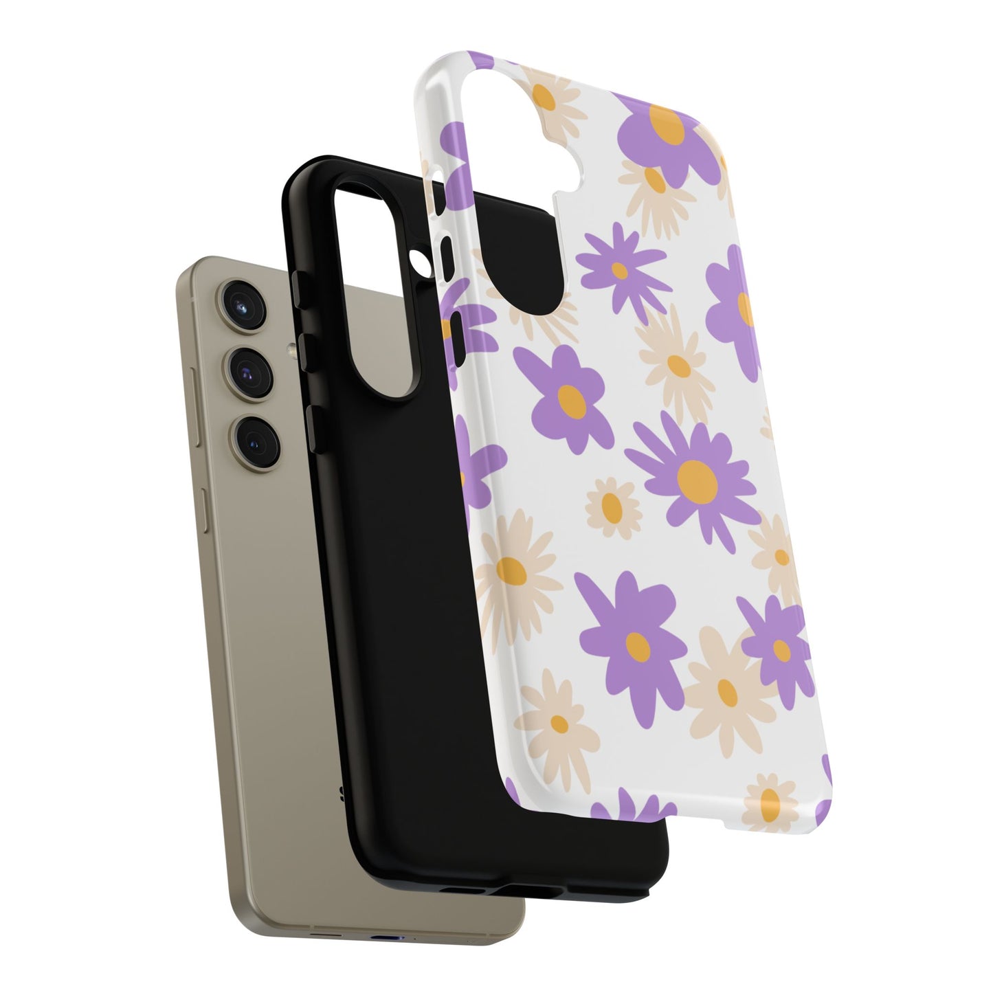 Retro Daisy Flower Samsung Galaxy Case – Pastel Purple & Cream Floral Design with Matte Finish