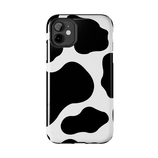 Chic Cow Print Tough iPhone Case – Trendy Monochrome Animal Pattern with Dual-Layer Protection