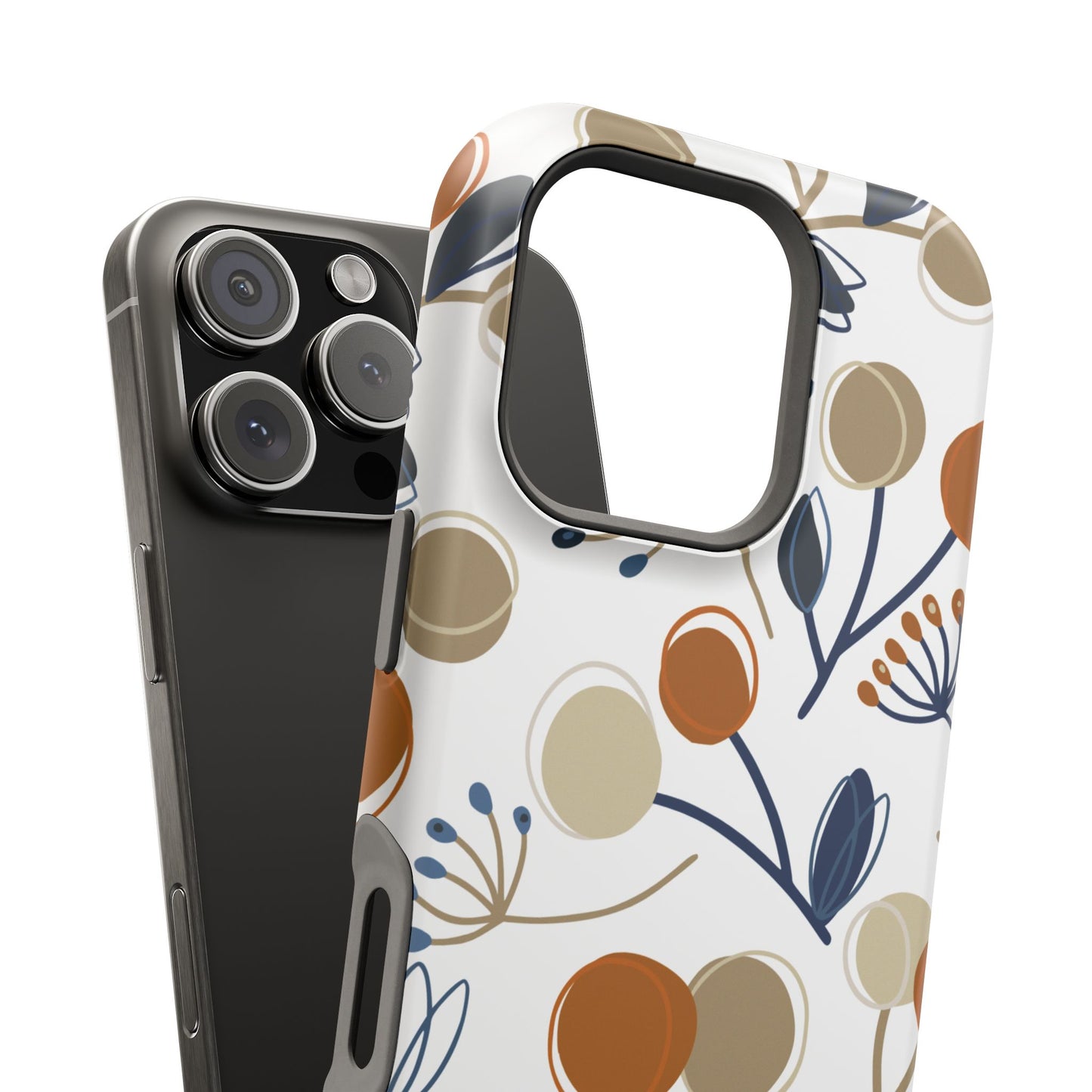 Modern Botanical Berries Tough MagSafe iPhone Case – Earthy Tones & Navy Accents, Shock-Resistant