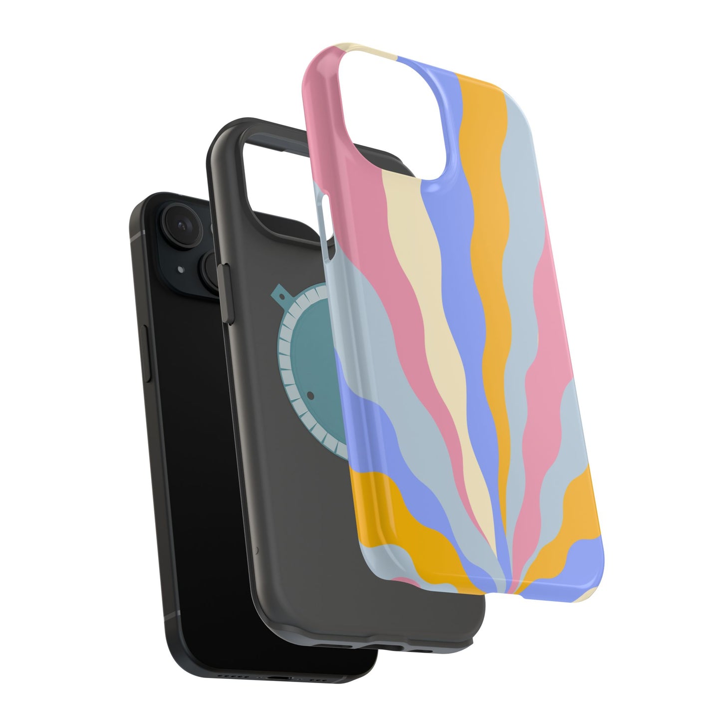 Pastel Radiance MagSafe iPhone Case – 70s-Inspired Dual-Layer Design with Wavy Sunburst Pattern