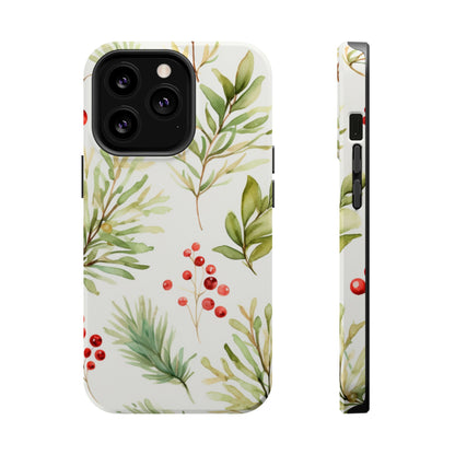 Winter Greenery & Berry Watercolor – MagSafe iPhone Series Case