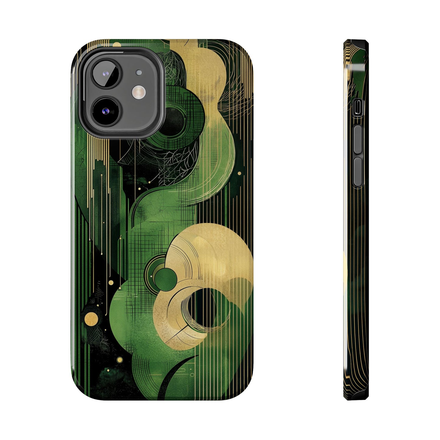 Abstract Green & Gold iPhone Case - Geometric Art Deco Protective Cover