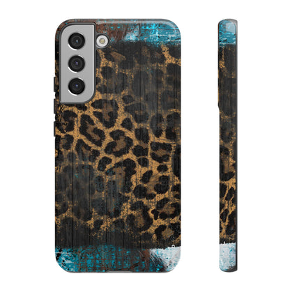 Boho Leopard and Turquoise Tough Samsung Galaxy Case – Rustic Western Design with Dual-Layer Protection