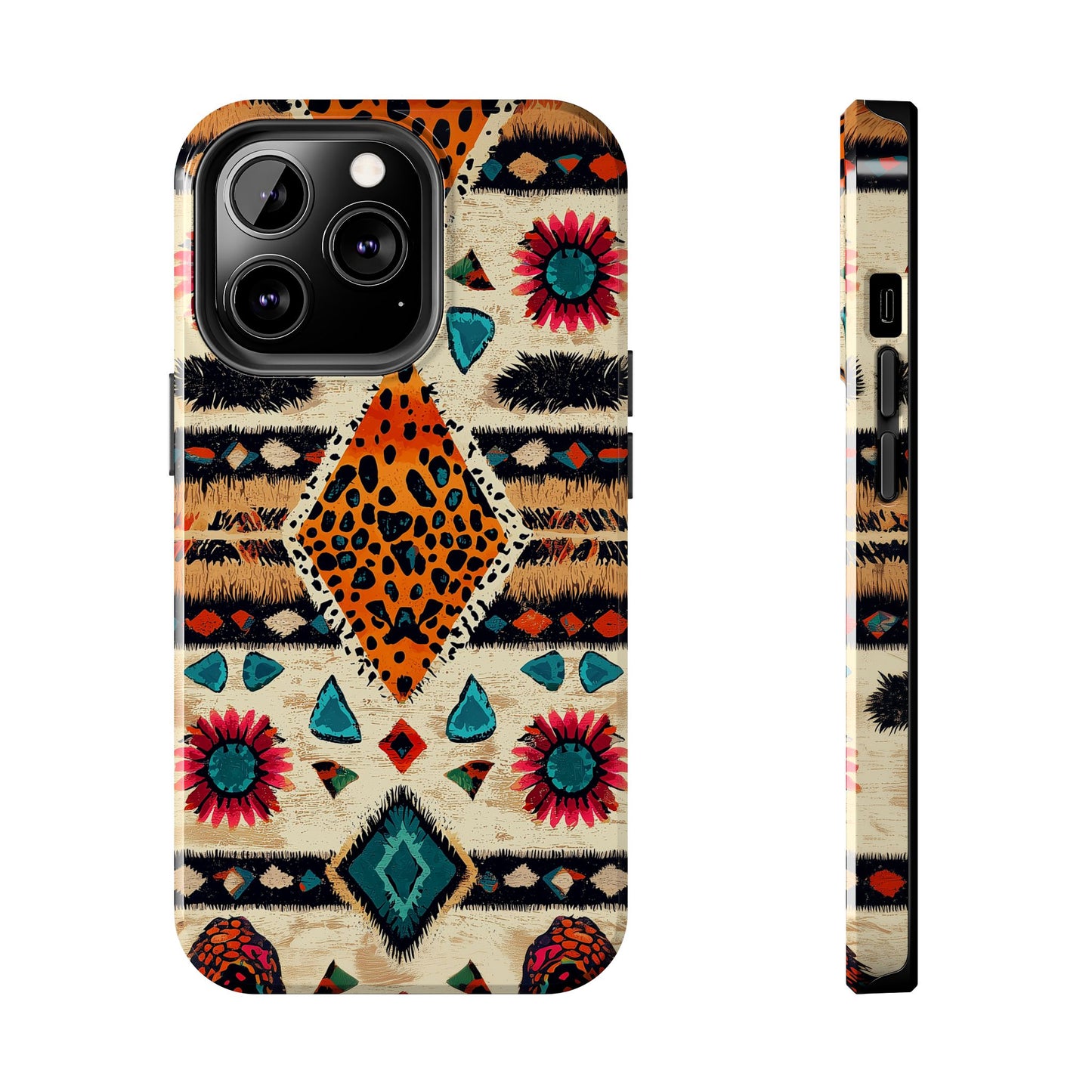 Wild Boho Leopard Print & Floral Tough iPhone Case – Eclectic Tribal Design, Dual - Layer Protection - BOGO Cases