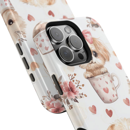 Cute Puppies in Heart MagSafe iPhone Case – Adorable Dog & Floral Design, Shockproof & Slim