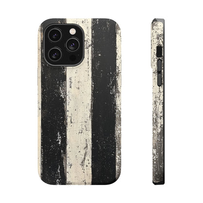 Vintage Vertical Stripe MagSafe iPhone Case - Black & White Grunge Design