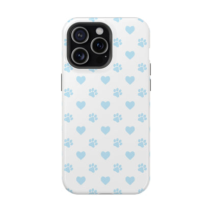 Light Blue Paw Prints & Hearts – MagSafe iPhone Case for Pet Lovers