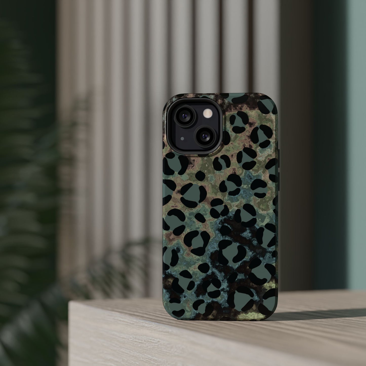 Moody Watercolor Leopard Print Tough MagSafe iPhone Case – Earthy Abstract Pattern with Dual-Layer Protection