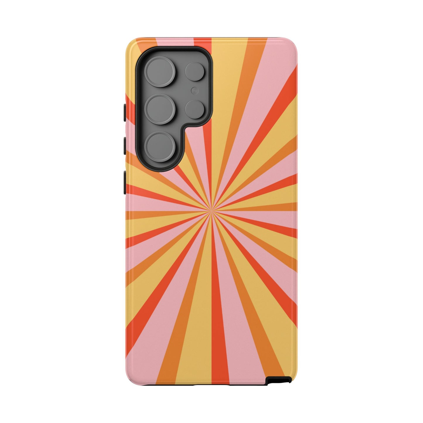 Bold Retro Sunburst Samsung Galaxy Case – Vibrant 70s-Inspired Rays in Orange, Pink, and Yellow