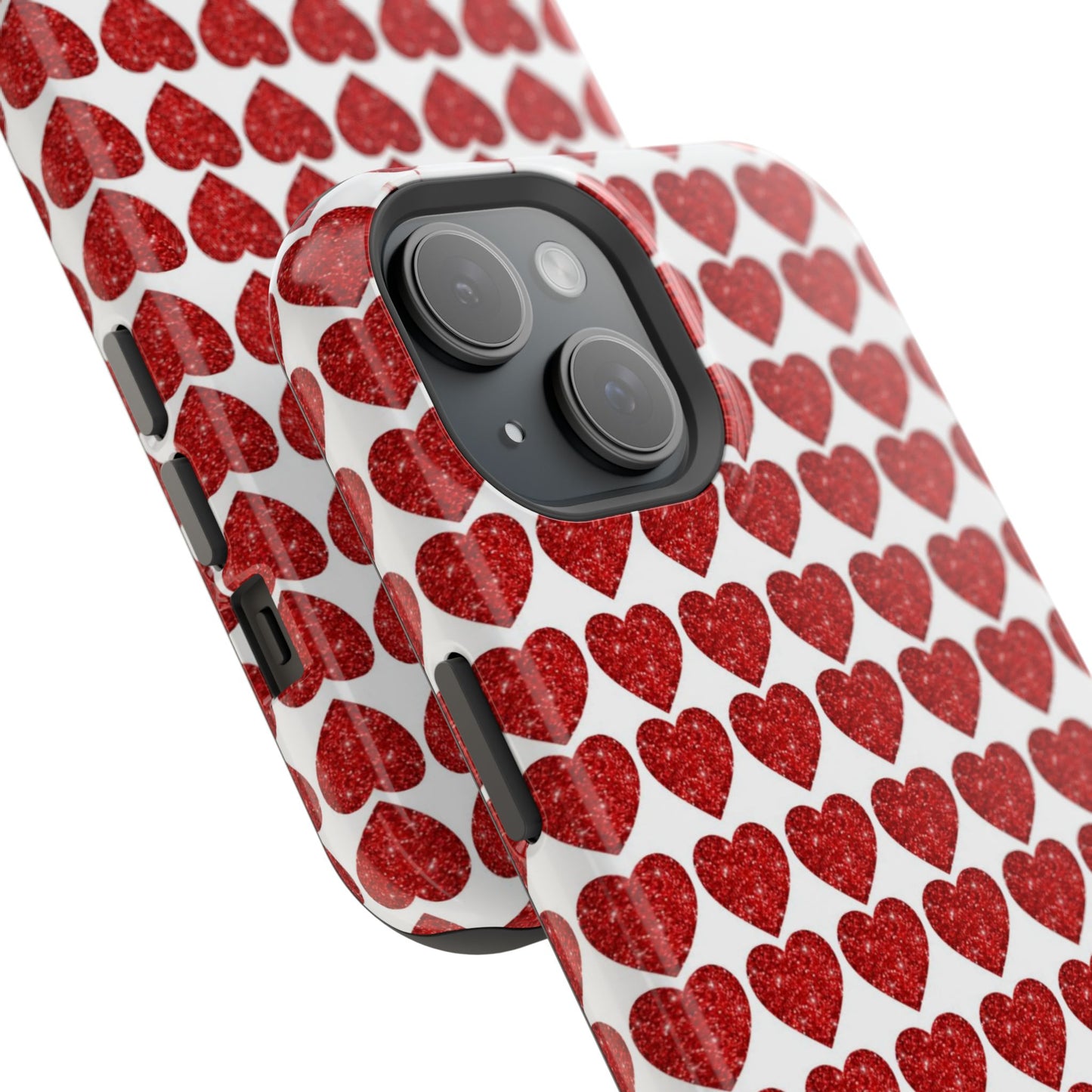 Red Glitter Hearts Charm MagSafe Case