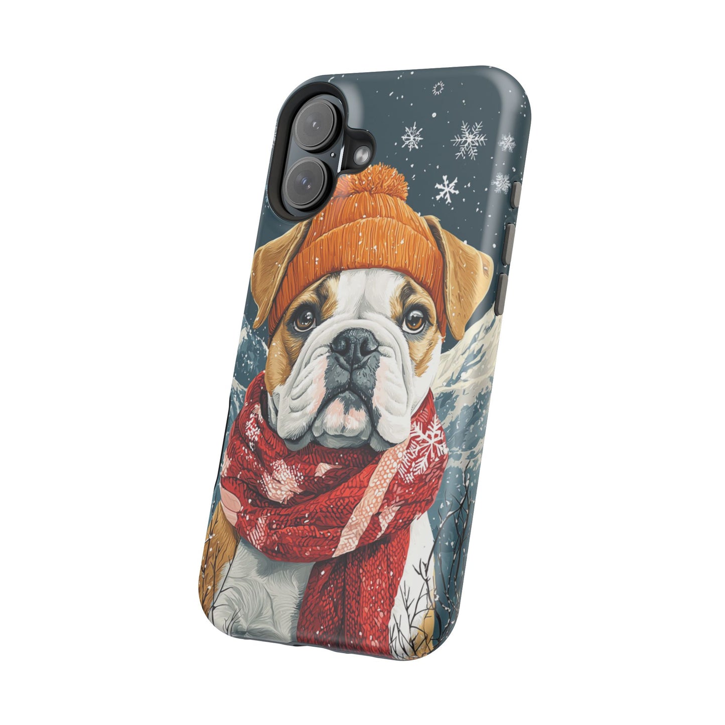 Cozy French Bulldog MagSafe iPhone Case – Rustic Fireplace Protective Cover