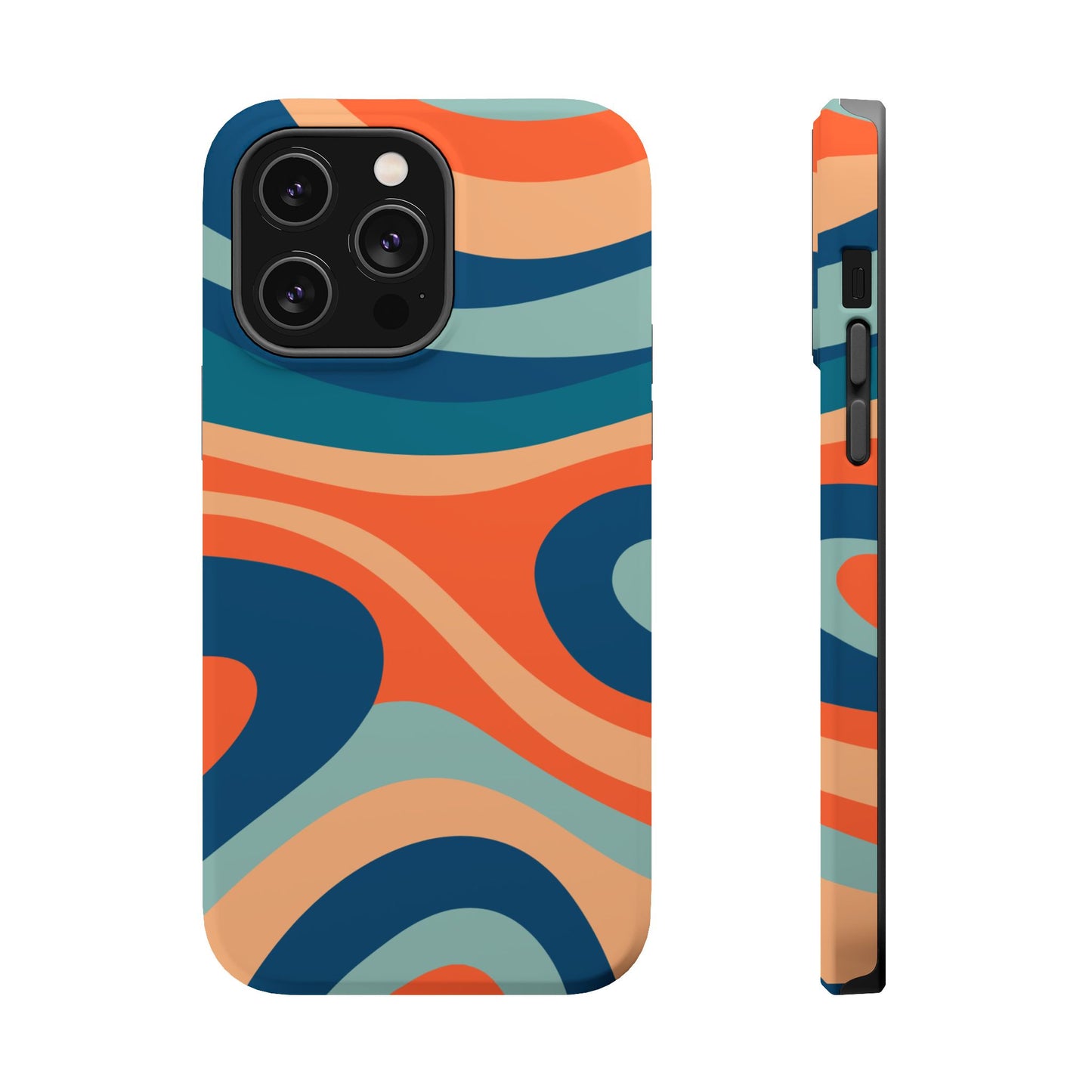 Retro Vibe Wavy Stripes MagSafe iPhone Case – 70s-Inspired in Teal, Orange, and Rust