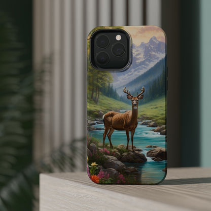 Alpine Serenity – Stag in Mountain Bliss MagSafe iPhone Cases