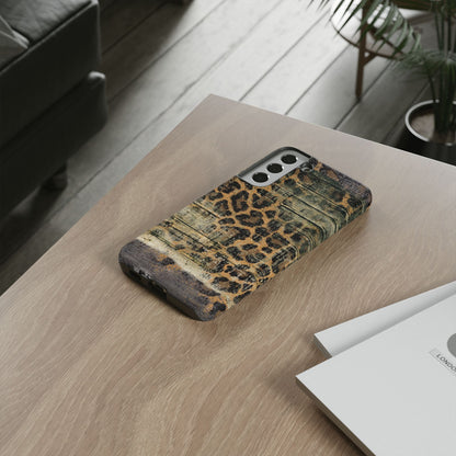 Rustic Wood and Leopard Print Tough Samsung Galaxy Case – Distressed Western Design with Dual-Layer Protection