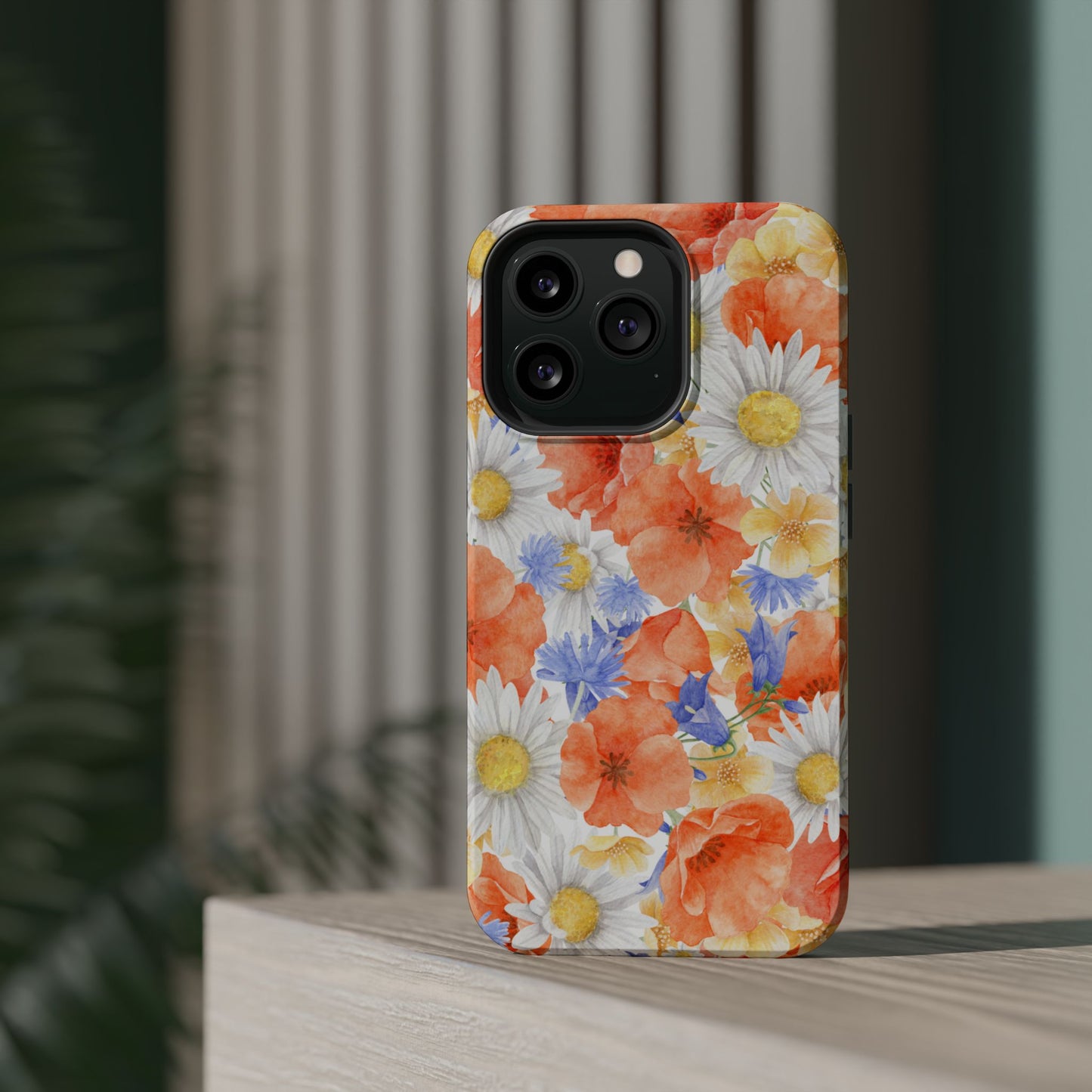 Watercolor Wildflower Pattern MagSafe iPhone Case – Durable Matte Finish with Daisy, Poppy & Cornflower Design