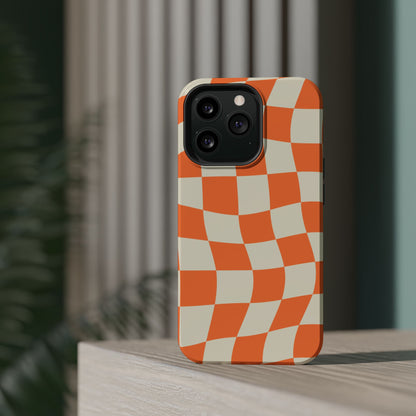 Wavy Retro Checkerboard MagSafe iPhone Case – Shockproof, Matte Finish, Dual-Layer Protection