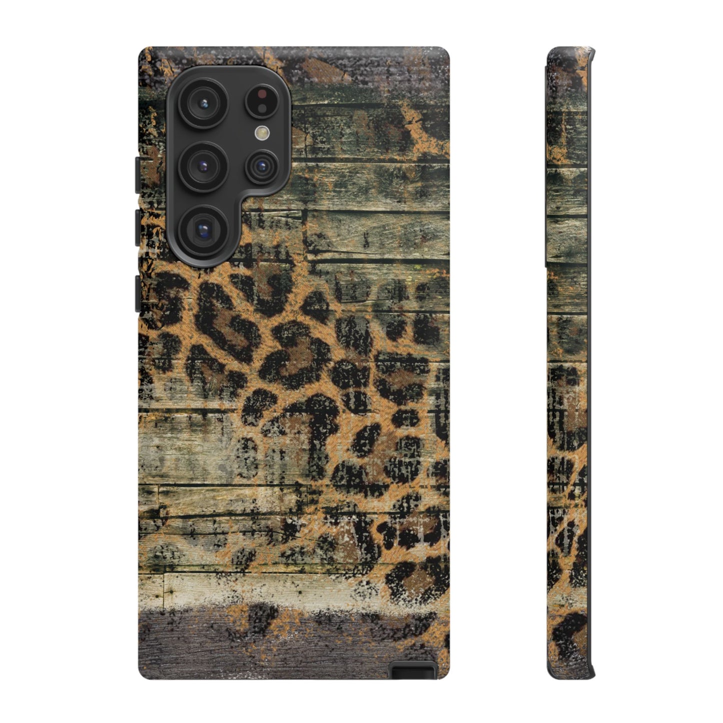 Rustic Wood and Leopard Print Tough Samsung Galaxy Case – Distressed Western Design with Dual-Layer Protection