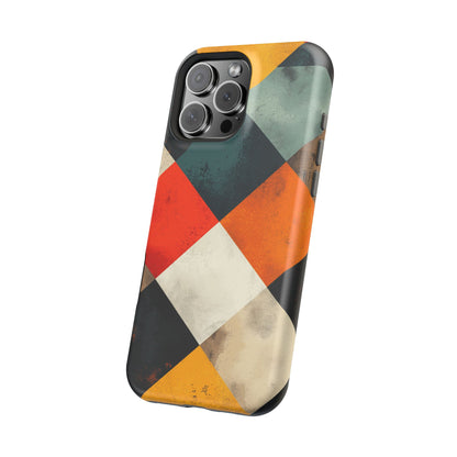 Geometric Retro MagSafe iPhone Case - Colorful Checkered Protective Cover