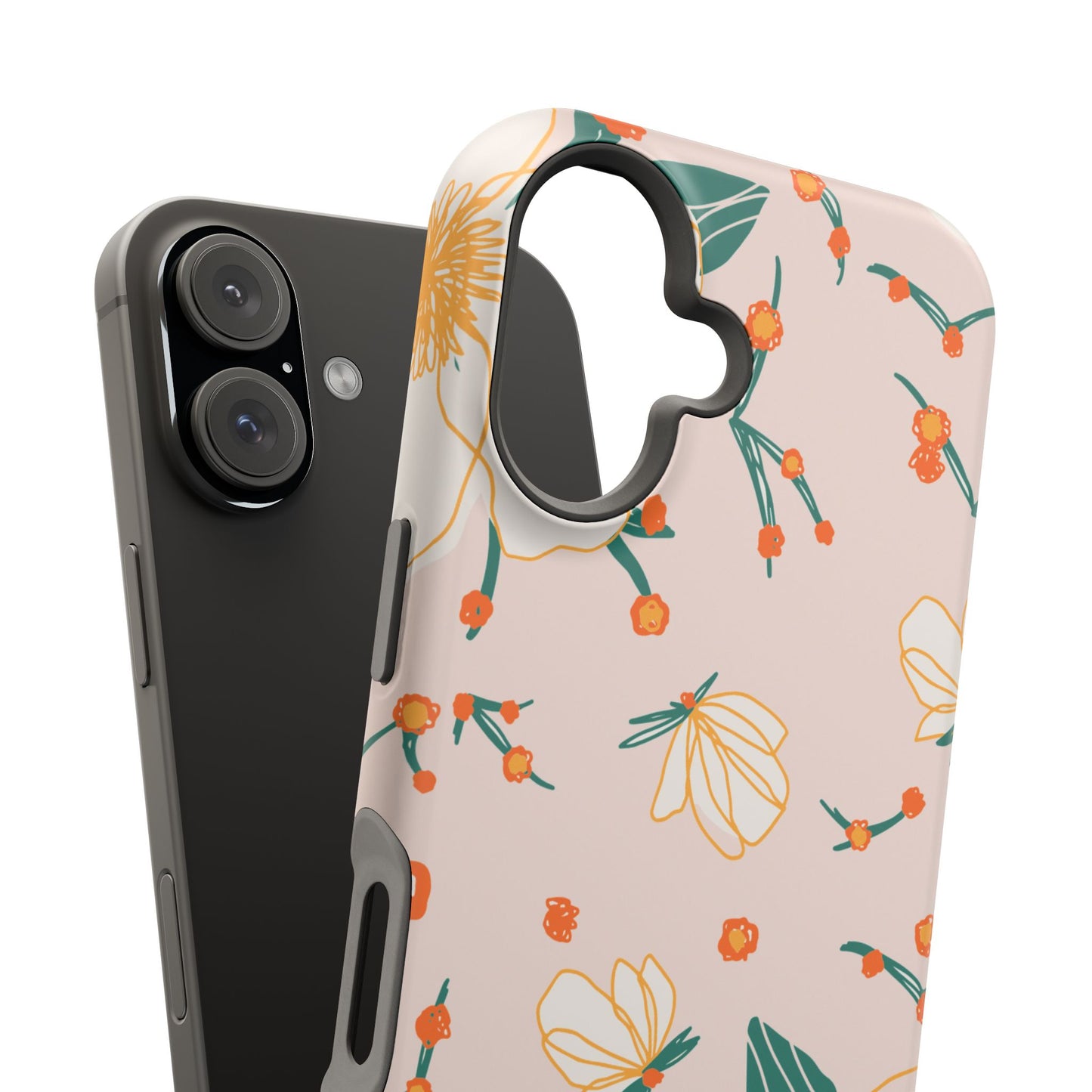 Elegant Magnolia Blossom Tough MagSafe iPhone Case – Soft Blush Background, Shock-Resistant Design