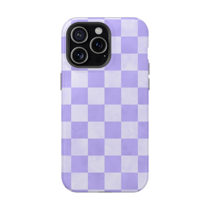 Lavender Checkerboard MagSafe iPhone Case – Shockproof, Smooth Matte Finish, Dual-Layer Design