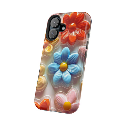 Glossy Retro Flower MagSafe iPhone Case – Colorful 3D Floral Design, Durable Protection