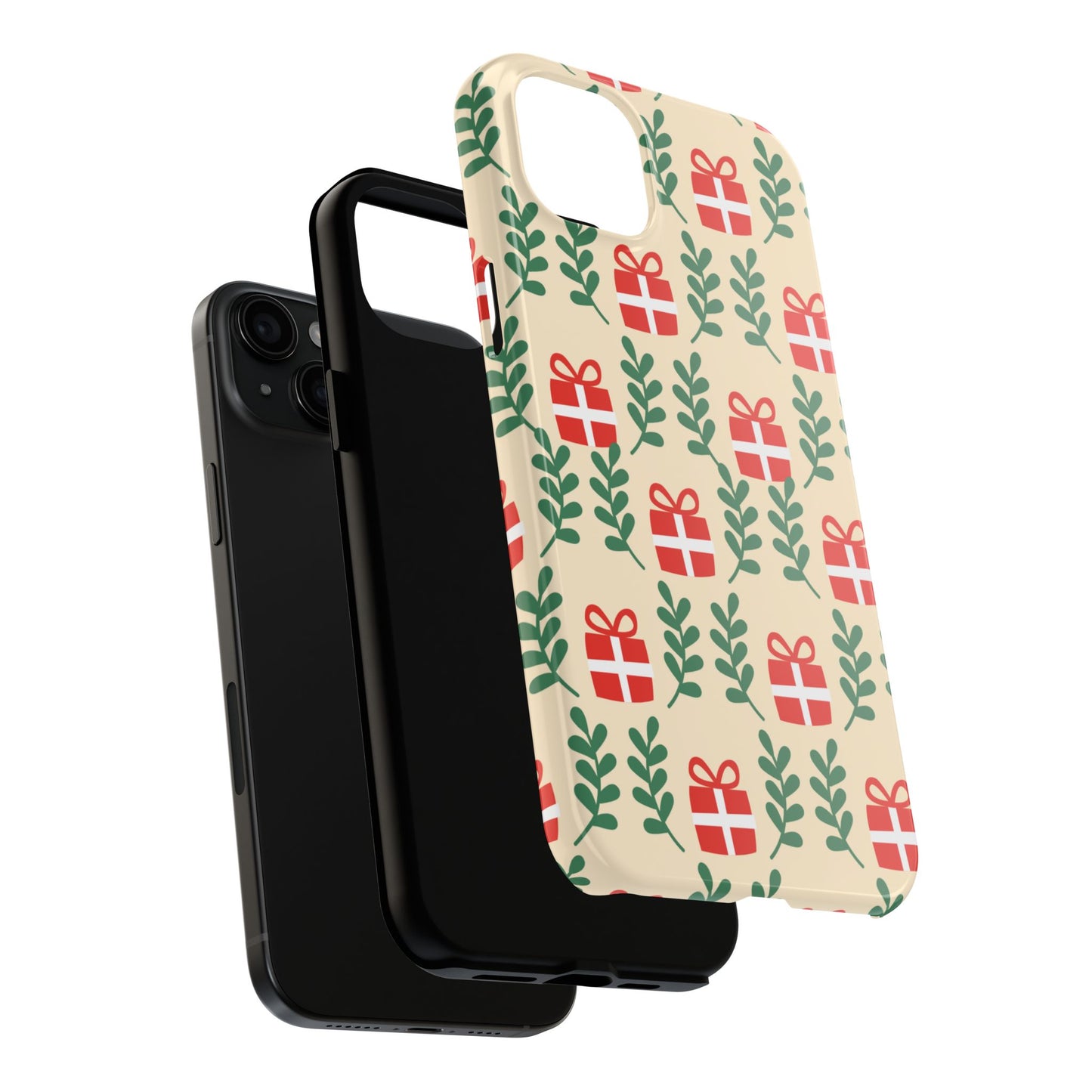 iPhone Case: Holiday Cheer – Red Gifts & Green Leaves