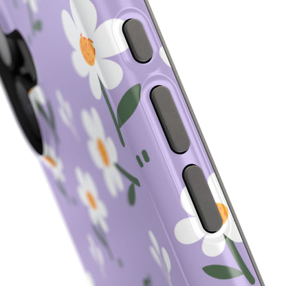 Purple Daisy Garden MagSafe  iPhone Case – Soft Lavender Background, Shockproof Protection with Slim Fit