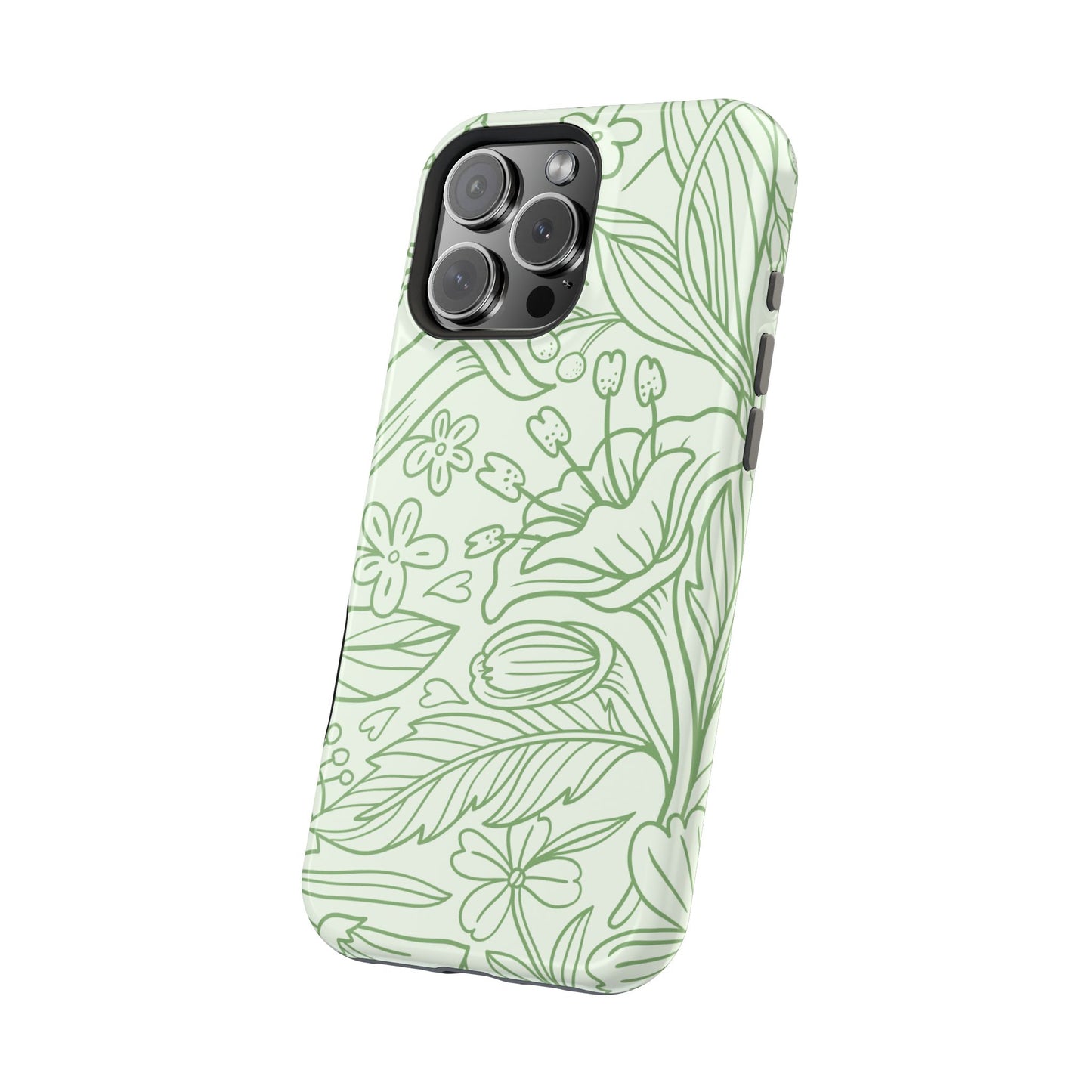 Sage Green Floral Line Art Tough MagSafe iPhone Case – Minimalist Botanical Design with Dual-Layer Protection