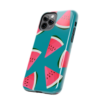 Watermelon Bliss iPhone Case – Vibrant Summer Fruit Design on Teal Background