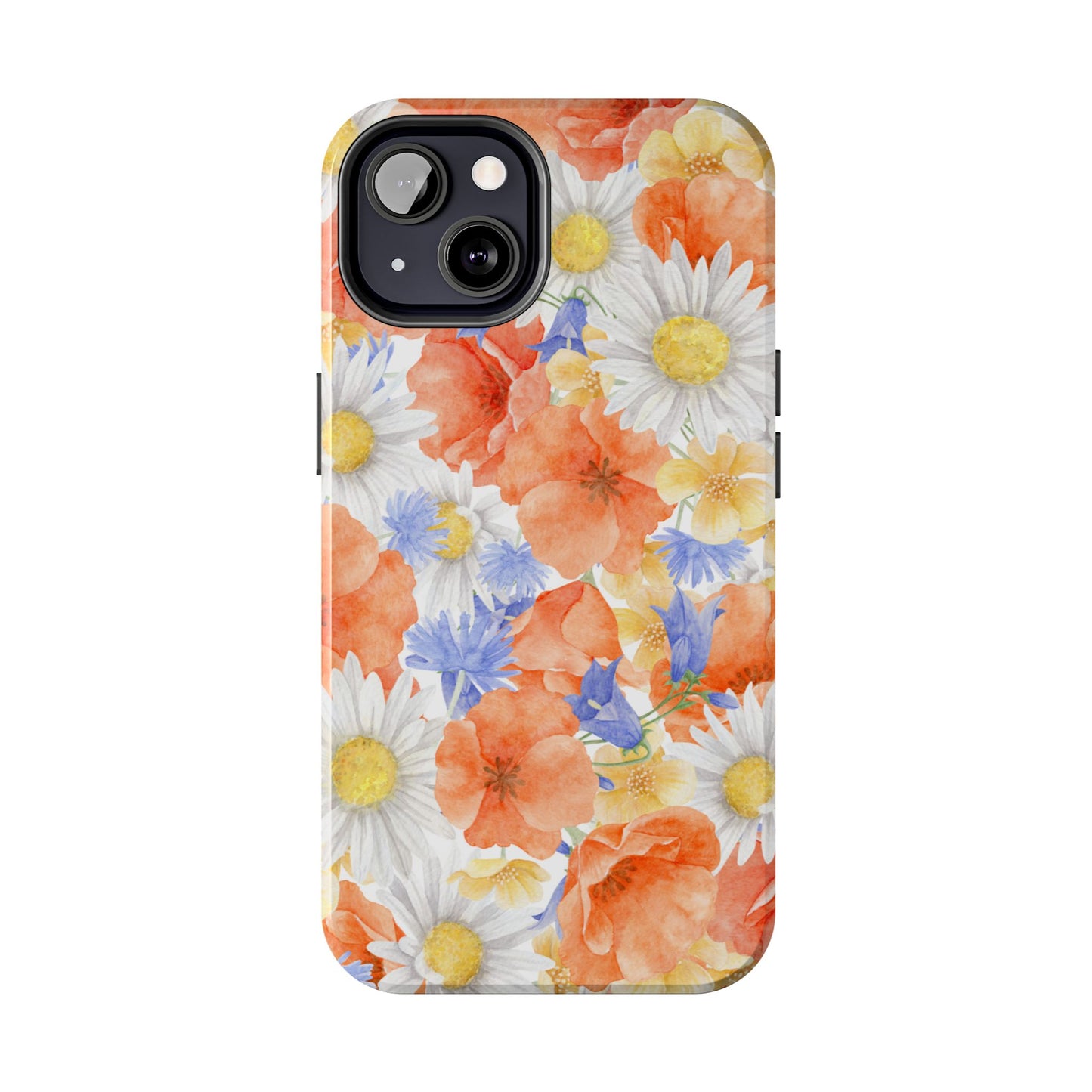 Watercolor Wildflower Pattern iPhone Case – Durable Matte Finish with Daisy, Poppy & Cornflower Design