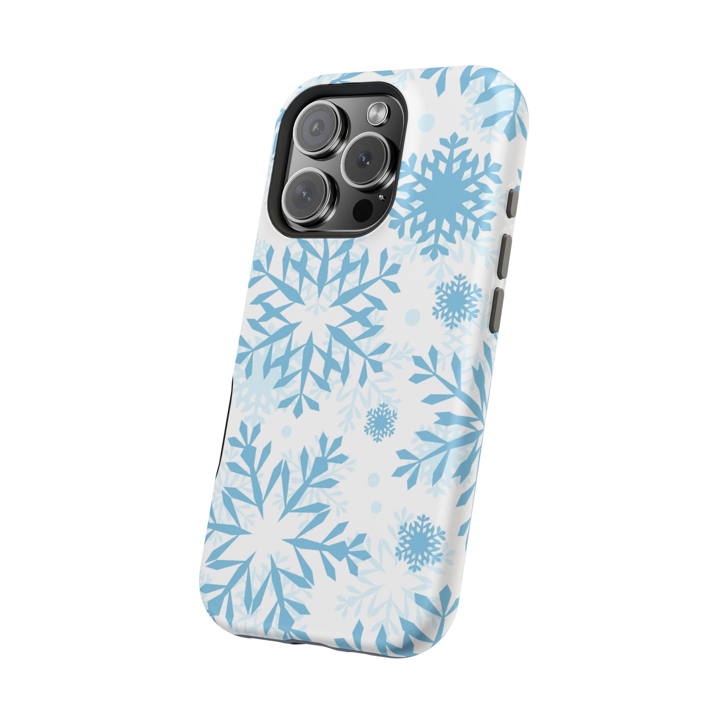 Frosty Blue Snowflakes MagSafe iPhone Case – Shockproof, Smooth Matte Finish, Dual-Layer Design