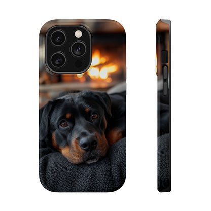 Charming Rottweiler by the Fireplace MagSafe iPhone Case – Cozy & Functional Design