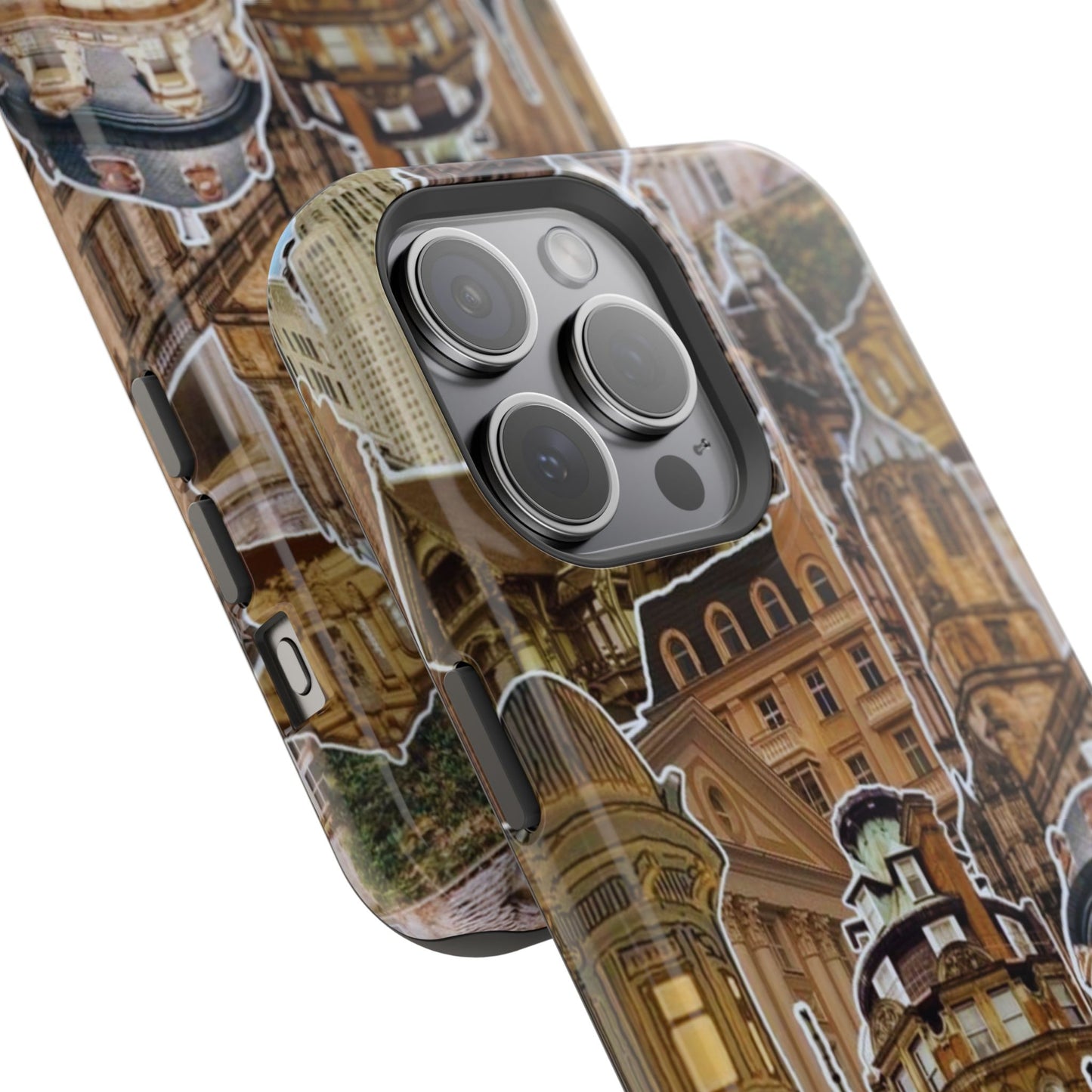 Vintage Architectural Collage MagSafe iPhone Case – Tough Dual-Layer Protection with Matte Finish