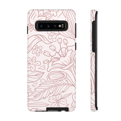 Blush Floral Line Art Tough Samsung Galaxy Case – Delicate Minimalist Design with Dual-Layer Protection