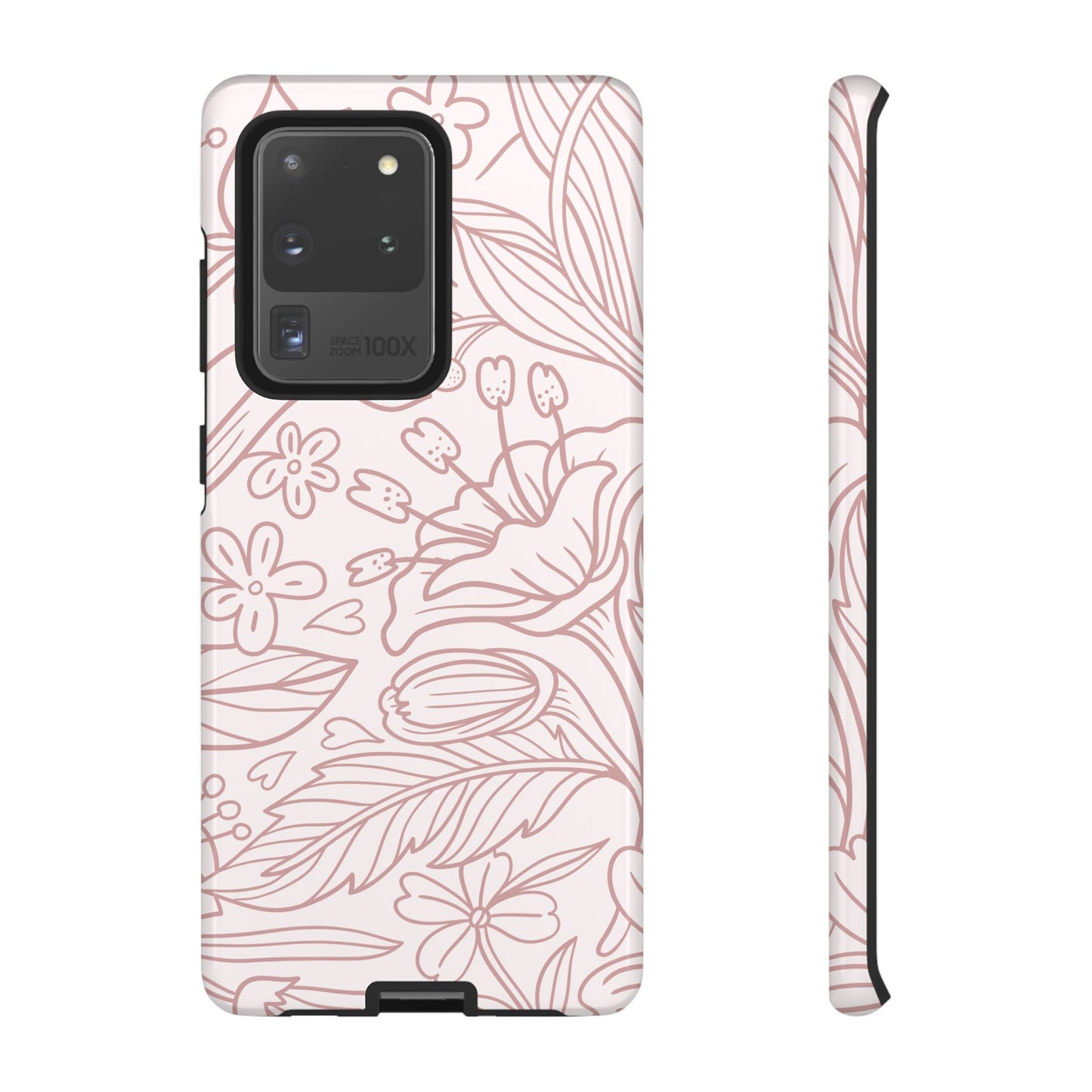 Blush Floral Line Art Tough Samsung Galaxy Case – Delicate Minimalist Design with Dual-Layer Protection