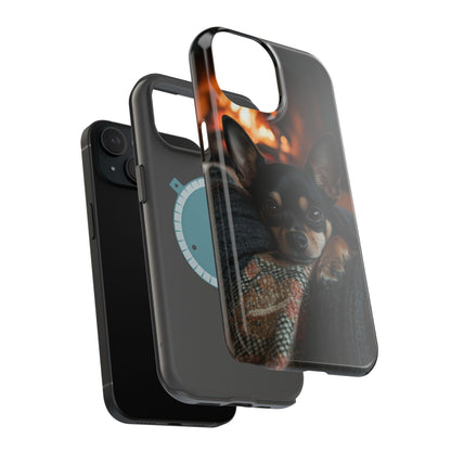 Cozy Chihuahua Fireplace MagSafe iPhone Case – Elegant and Functional Design