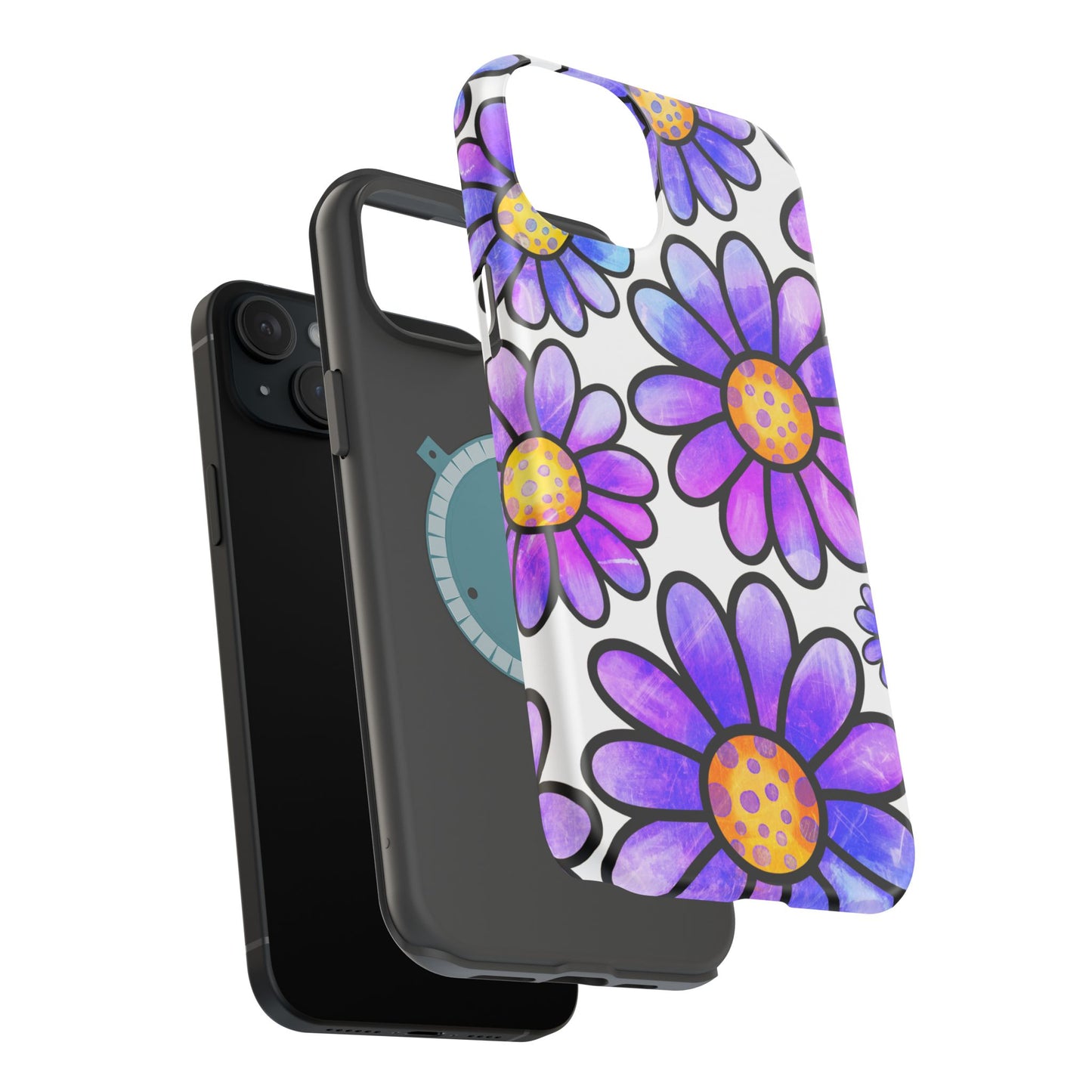 Purple Daisy Delight MagSafe iPhone Case – Slim Profile, Glossy Finish