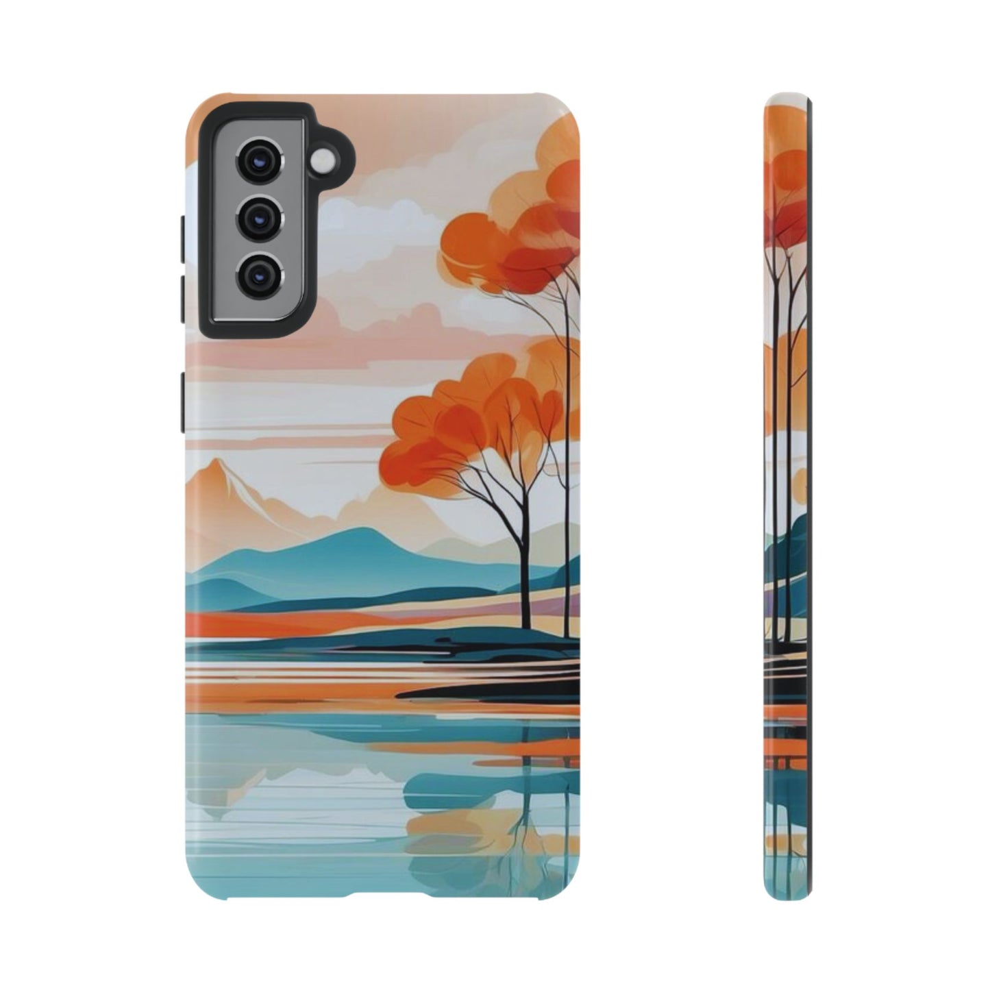 Serene Sunset Lake Samsung Galaxy  Case – Minimalist Landscape Art, Dual-Layer Protection