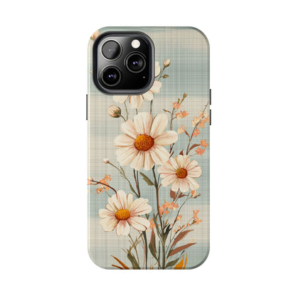 Vintage Plaid & Daisy Floral Tough iPhone Case – Dual-Layer Protection with Retro Flower Design