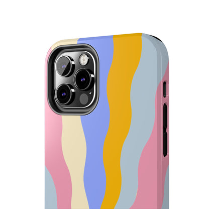 Pastel Radiance iPhone Case – 70s-Inspired Dual-Layer Design with Wavy Sunburst Pattern