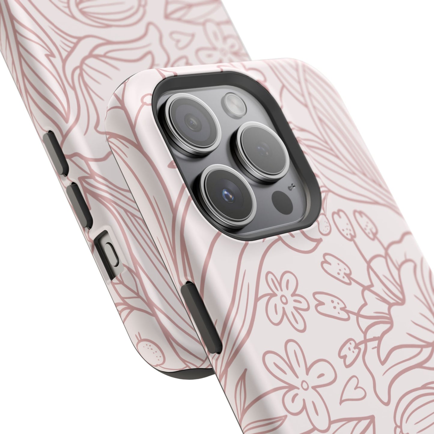 Blush Floral Line Art Tough MagSafe iPhone Case – Delicate Minimalist Design with Dual-Layer Protection