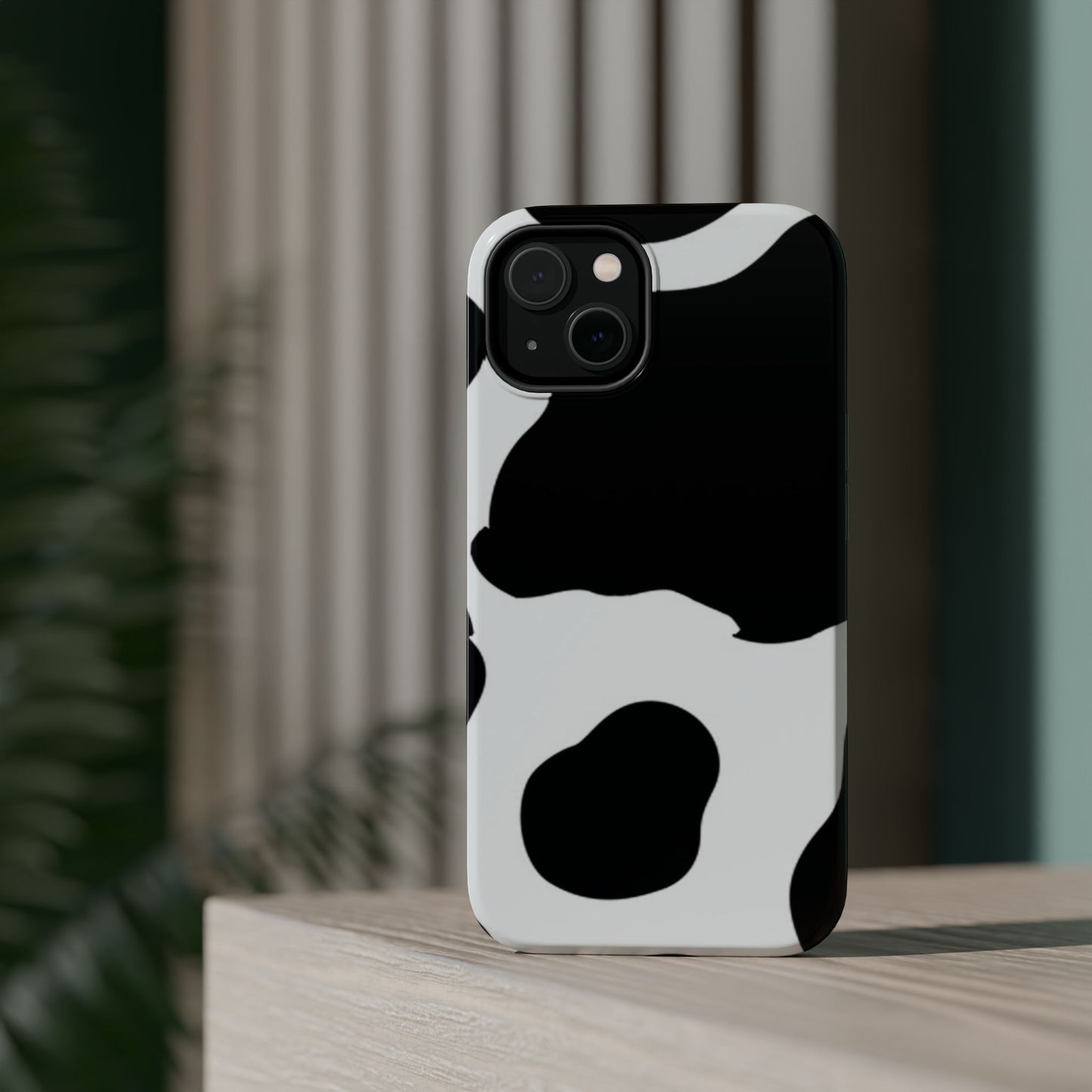 Bold Black and White Cow Print Tough MagSafe iPhone Case – Modern Animal Pattern with Dual-Layer Protection