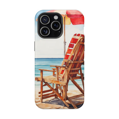 Beach Bliss MagSafe iPhone Series Case – Relaxing Seaside Chair and Umbrella Design