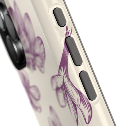 Vintage Botanical Floral Tough MagSafe iPhone Case – Hand-Drawn Purple Flowers, Shockproof Design