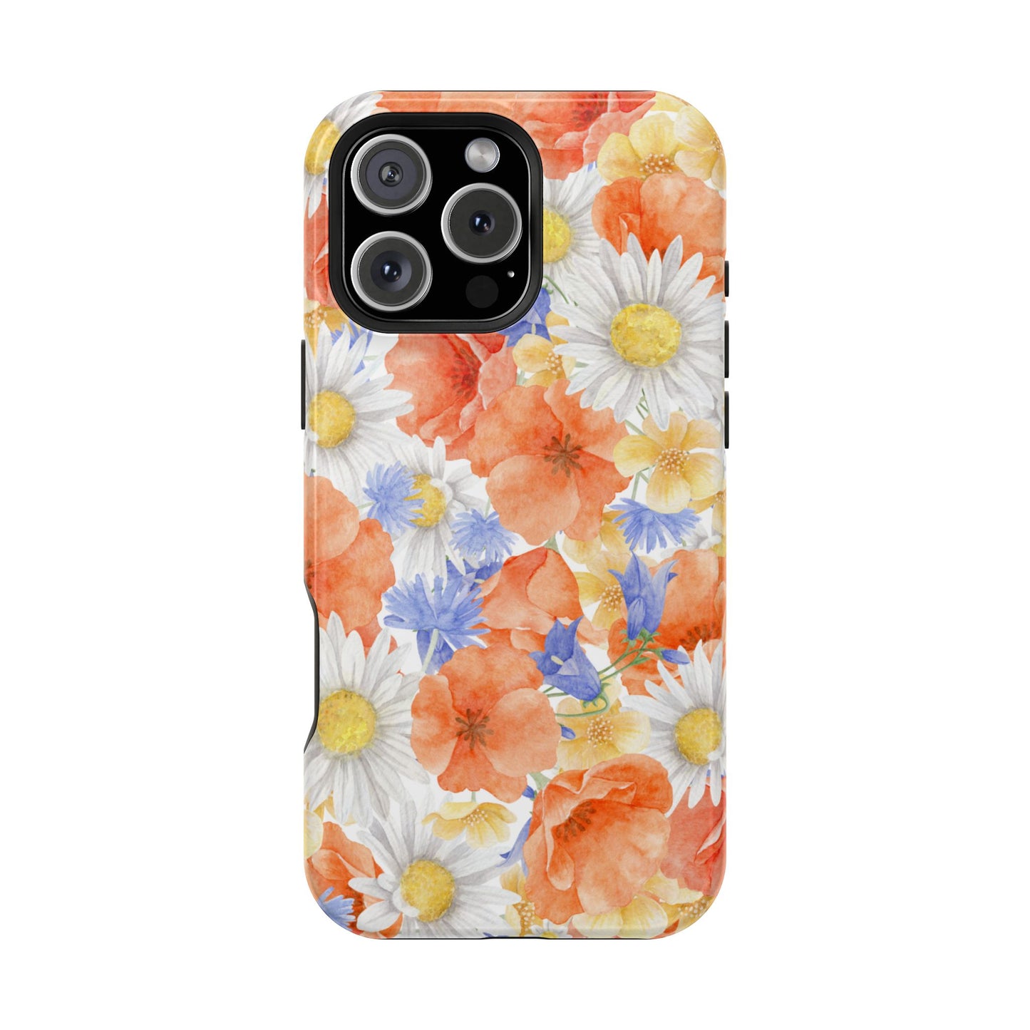 Watercolor Wildflower Pattern MagSafe iPhone Case – Durable Matte Finish with Daisy, Poppy & Cornflower Design