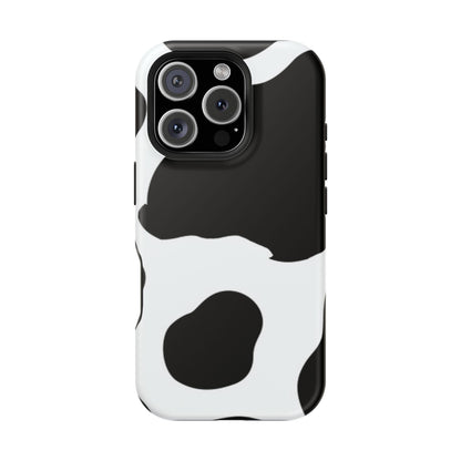 Bold Black and White Cow Print Tough MagSafe iPhone Case – Modern Animal Pattern with Dual-Layer Protection