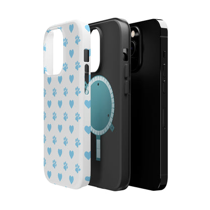 Blue Paw Prints & Hearts – MagSafe iPhone Case with Adorable Pet-Lover Design