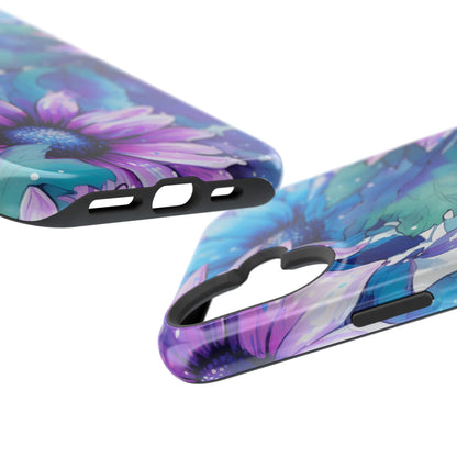 Purple & Teal Watercolor Floral MagSafe iPhone Case - Artistic Flower Design